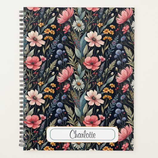 Custom Wildflowers Botanical Inspiration Black Planner (Voorkant)