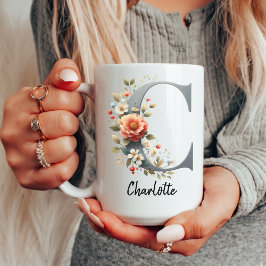 Custom Wildflowers Initial Mug for Women or Moms Mok