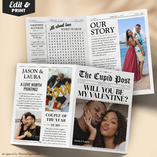 Custom Will You Be My Valentine 4-page Newspaper Kaart