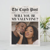 Custom Will You Be My Valentine Newspaper Card Feestdagenkaart (Staand voorkant)