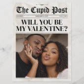 Custom Will You Be My Valentine Newspaper Card Feestdagenkaart (Voorkant)