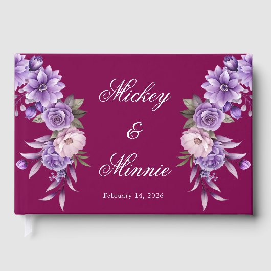 Custom Wine Floral Guest Book with Photo & Text Gastenboek (Voorkant)