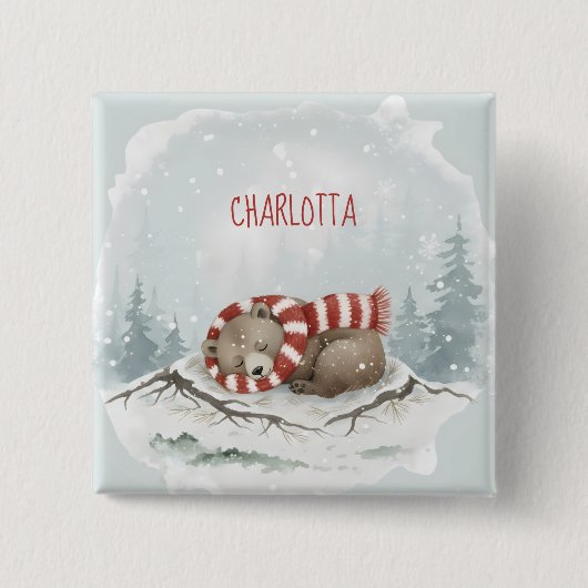 Custom Winter Bear Badge Vierkante Button 5,1 Cm (Voorkant)