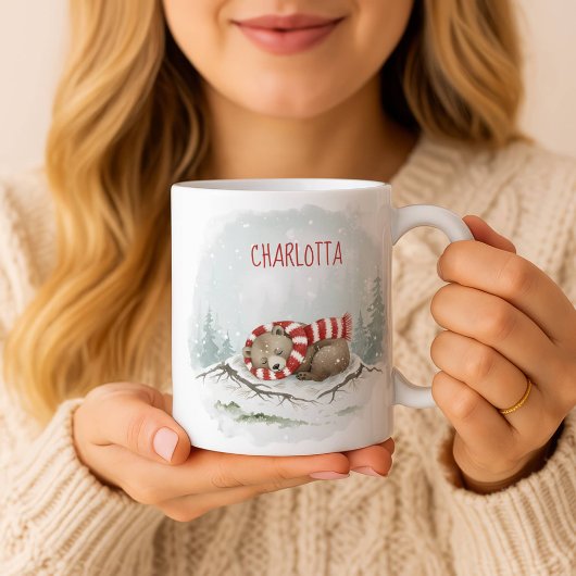 Custom Winter Bear Mug – Sleeping Animal Design Koffiemok