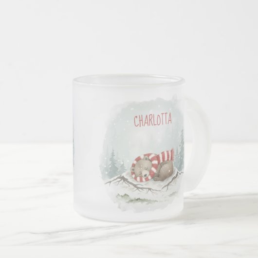 Custom Winter Bear Mug – Sleeping Animal Design Matglas Koffiemok (Voorkant rechts)