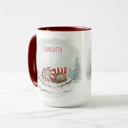 Custom Winter Bear Mug – Sleeping Animal Design Mok (Voorkant links)