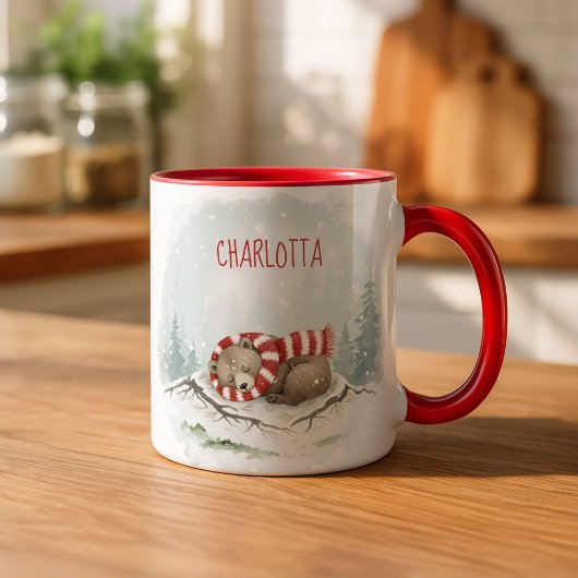 Custom Winter Bear Mug – Sleeping Animal Design Mok