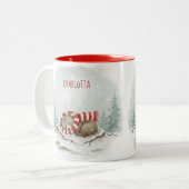 Custom Winter Bear Mug – Sleeping Animal Design Tweekleurige Koffiemok (Voorkant links)