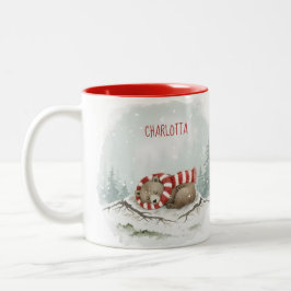 Custom Winter Bear Mug – Sleeping Animal Design Tweekleurige Koffiemok