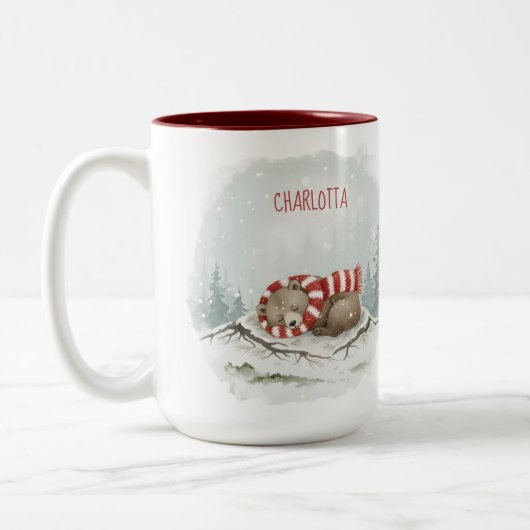 Custom Winter Bear Mug – Sleeping Animal Design Tweekleurige Koffiemok (Links)