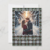 Custom Winter Engagement Photo Card with Tartan  Feestdagenkaart (Voorkant)