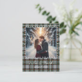 Custom Winter Engagement Photo Card with Tartan  Feestdagenkaart (Staand voorkant)