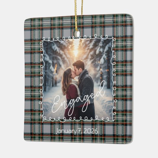 Custom Winter Engagement Photo Card with Tartan Keramisch Ornament (Links)