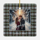 Custom Winter Engagement Photo Card with Tartan  Keramisch Ornament (Achterkant)
