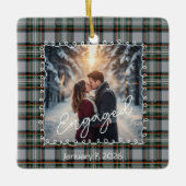 Custom Winter Engagement Photo Card with Tartan Keramisch Ornament (Voorkant)