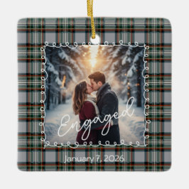 Custom Winter Engagement Photo Card with Tartan Keramisch Ornament