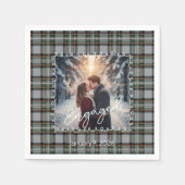 Custom Winter Engagement Photo Card with Tartan Servet (Voorkant)