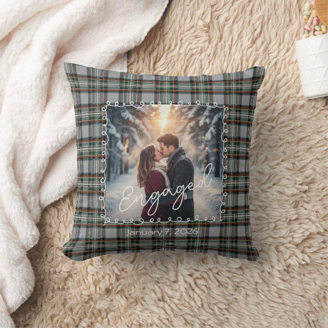 Custom Winter Engagement Photo Pillow with Tartan  Kussen (Deken)
