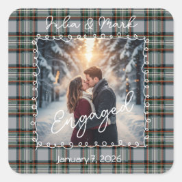 Custom Winter Engagement Photo Tartan  Vierkante Sticker