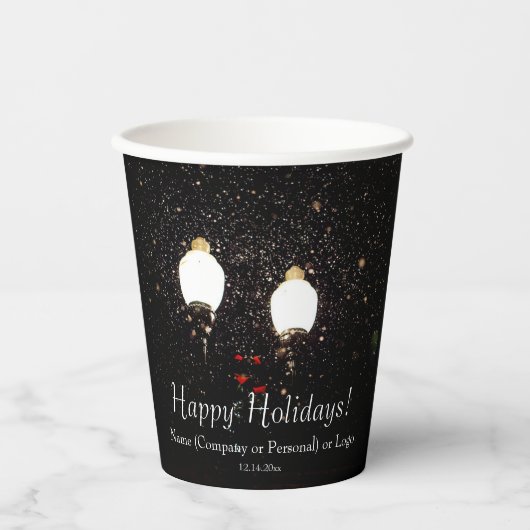 Custom Winter Feestdagen Black White Gold Snow Par Papieren Bekers (Voorkant)