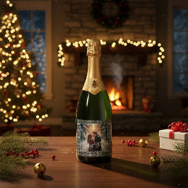 Custom Winter Tartan Engagement Photo Champagne Sparkling Wijnetiket
