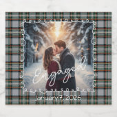 Custom Winter Tartan Engagement Photo Champagne  Sparkling Wijnetiket (Enkel label)