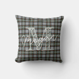 Custom Winter Tartan Pillow with Monogram Kussen
