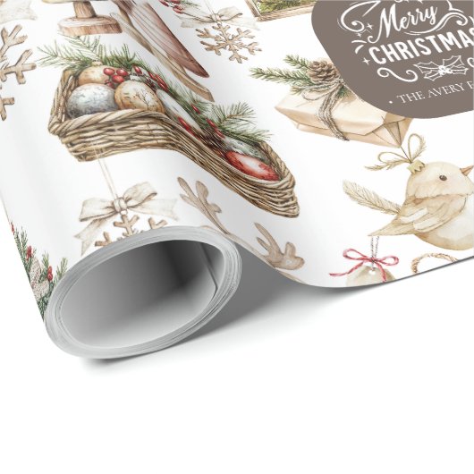 Custom Winter Wonderland met Vogel en Ornamenten Cadeaupapier (Rol Hoek)