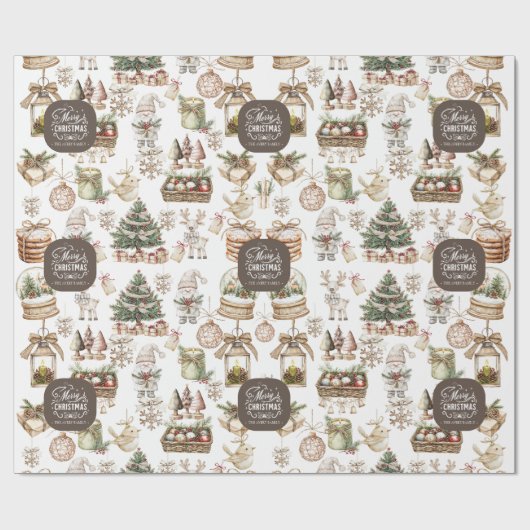 Custom Winter Wonderland met Vogel en Ornamenten Cadeaupapier (Vlak)