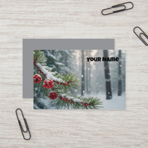 Custom Winter Wonderland   Pine & Berries Design Visitekaartje