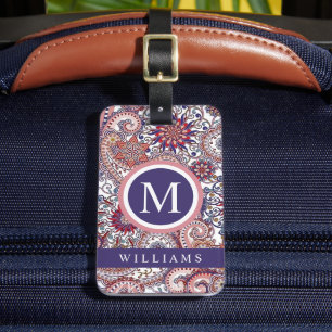 Custom Wit Blauw Roze Paarse Paisley Patroon Bagagelabel