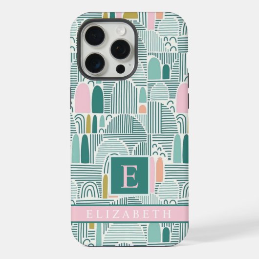 Custom Wit Blauwgroen Groen Roze Abstract Patroon iPhone Hoesje (Achterkant)