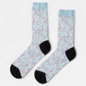 Custom Wit Bloemen Blauw Roze Pastel Bloemen Sokken (Links)