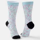 Custom Wit Bloemen Blauw Roze Pastel Bloemen Sokken (Gebogen)