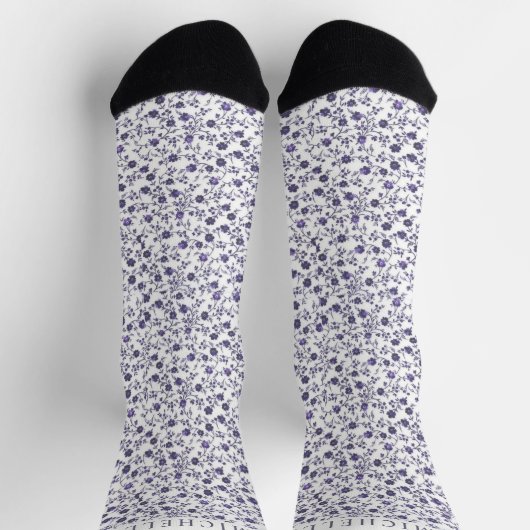 Custom Wit Bloemen Licht Donker Paarse Violet Sokken (Top)
