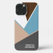 Custom Wit Bruin Blauw Grijs Beige Block Art iPhone Hoesje (Achterkant)