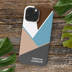 Custom Wit Bruin Blauw Grijs Beige Block Art iPhone 13 Pro Max Hoesje