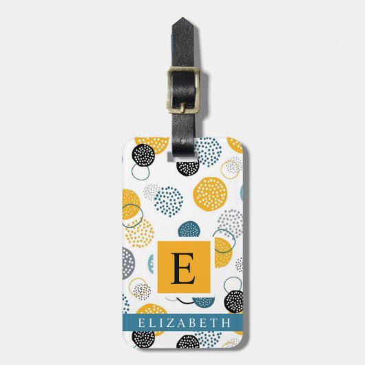 Custom Wit Geel Blauw Zwart Abstract Patroon Bagagelabel (Voorkant verticaal)