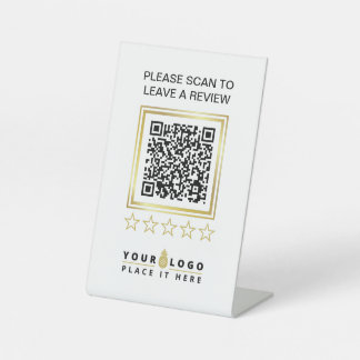 Custom Wit Goud QR Code Zakelijke Logo Review Reclamebord Met Voetstuk