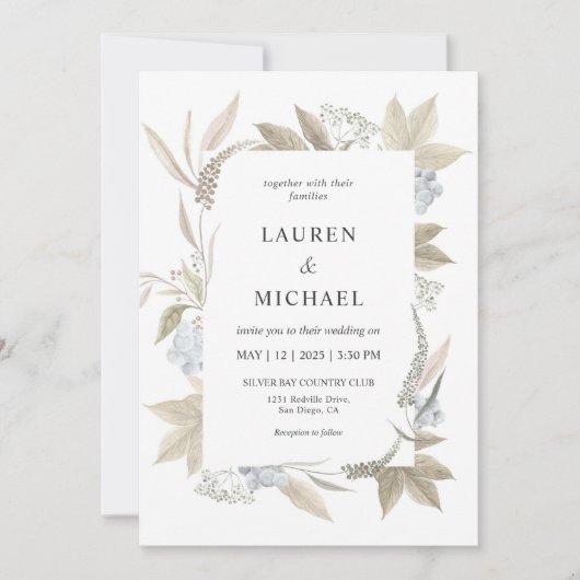 Custom Wit Grijs Blauw Blauw Berry Wedding Kaart (Voorkant)