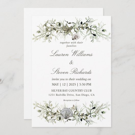 Custom Wit Grijs Marine Nautisch Strand Wedding Kaart (Voorkant / Achterkant)