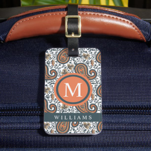 Custom Wit Grijs Sinaasappel Groen Paisley Patroon Bagagelabel
