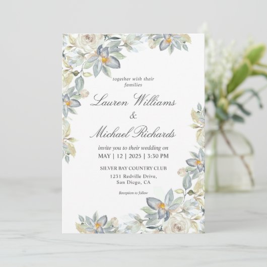 Custom Wit Licht Blauw Eucalyptus Charm Wedding Kaart (Staand voorkant)