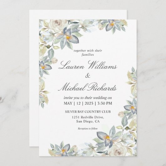 Custom Wit Licht Blauw Eucalyptus Charm Wedding Kaart (Voorkant / Achterkant)