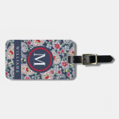 Custom Wit Marine Blauw Rood Paisley Patroon Bagagelabel (Voorkant horizontaal)