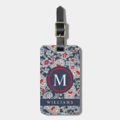Custom Wit Marine Blauw Rood Paisley Patroon Bagagelabel (Voorkant verticaal)