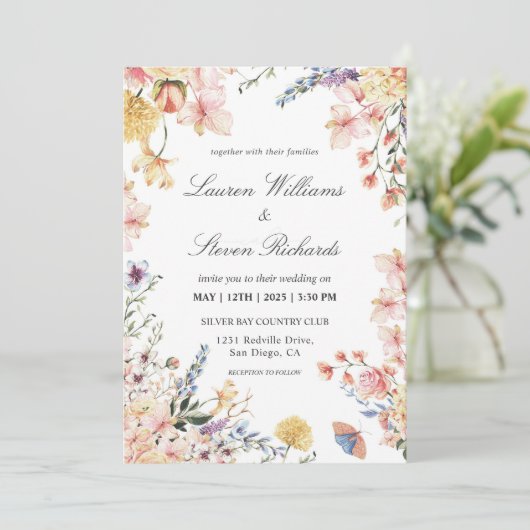 Custom Wit Roze Blauw Lente Warming Bloemen Kaart (Staand voorkant)