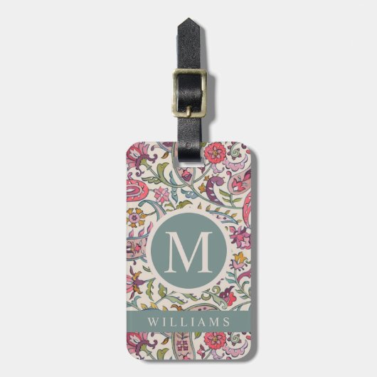 Custom Wit Roze Blauw Paisley Patroon Bagagelabel (Voorkant verticaal)