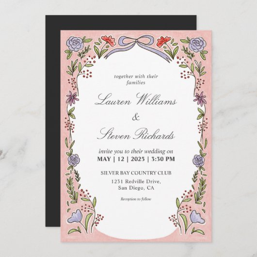 Custom Wit Roze Blauw Sprookjesliefde Trouwen Kaart (Voorkant / Achterkant)