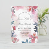 Custom Wit Roze Blauw Transparante Bloemen Wedding Kaart (Staand voorkant)